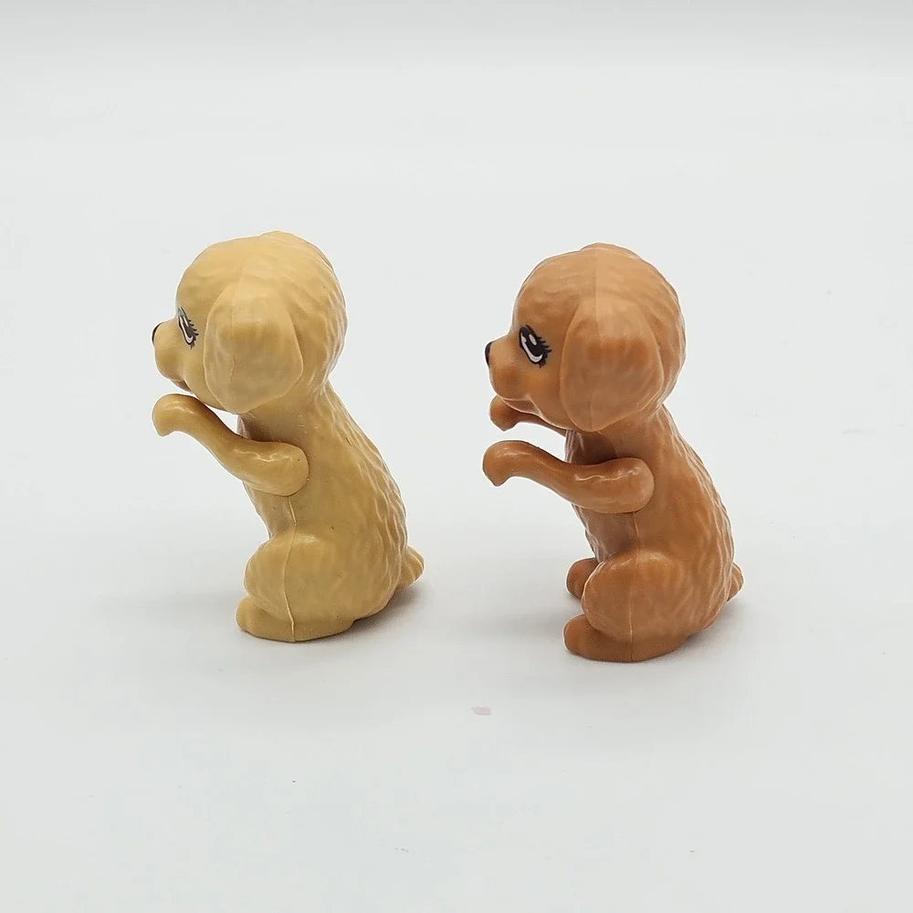 Barbie Club Chelsea Pet Puppy Dog Figures Lot of 2 Tan & Brown Plastic Toys